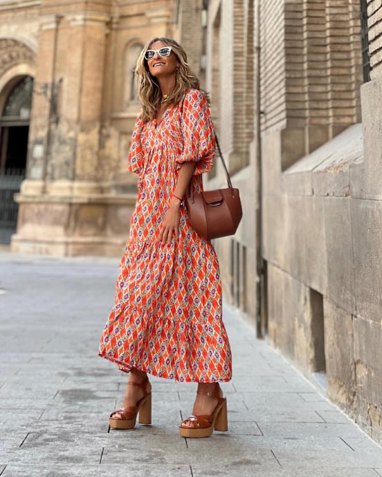🌸🌸Big price reduction🌸Women's Elegant Puff Sleeve Floral Boho Maxi Dress