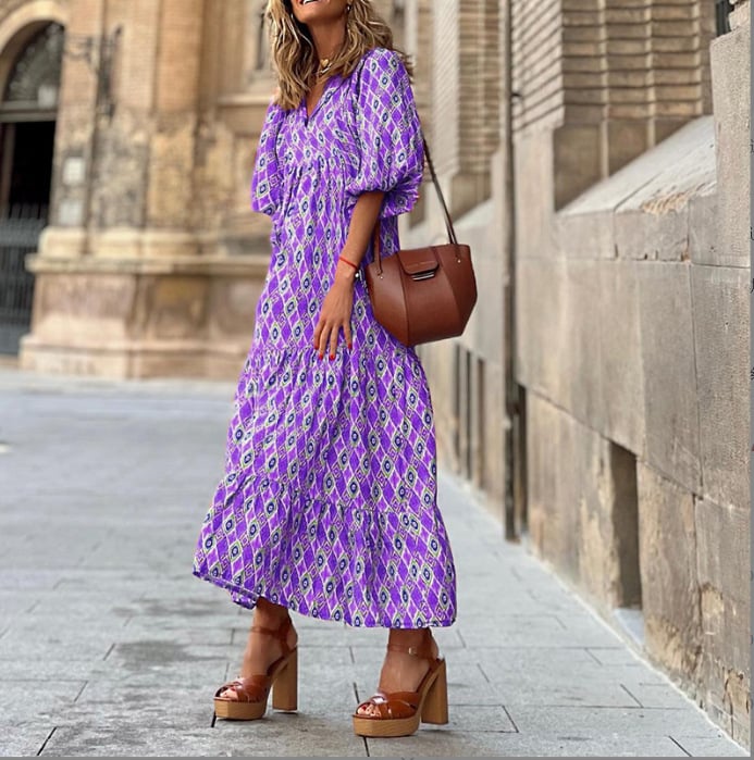 🌸🌸Big price reduction🌸Women's Elegant Puff Sleeve Floral Boho Maxi Dress